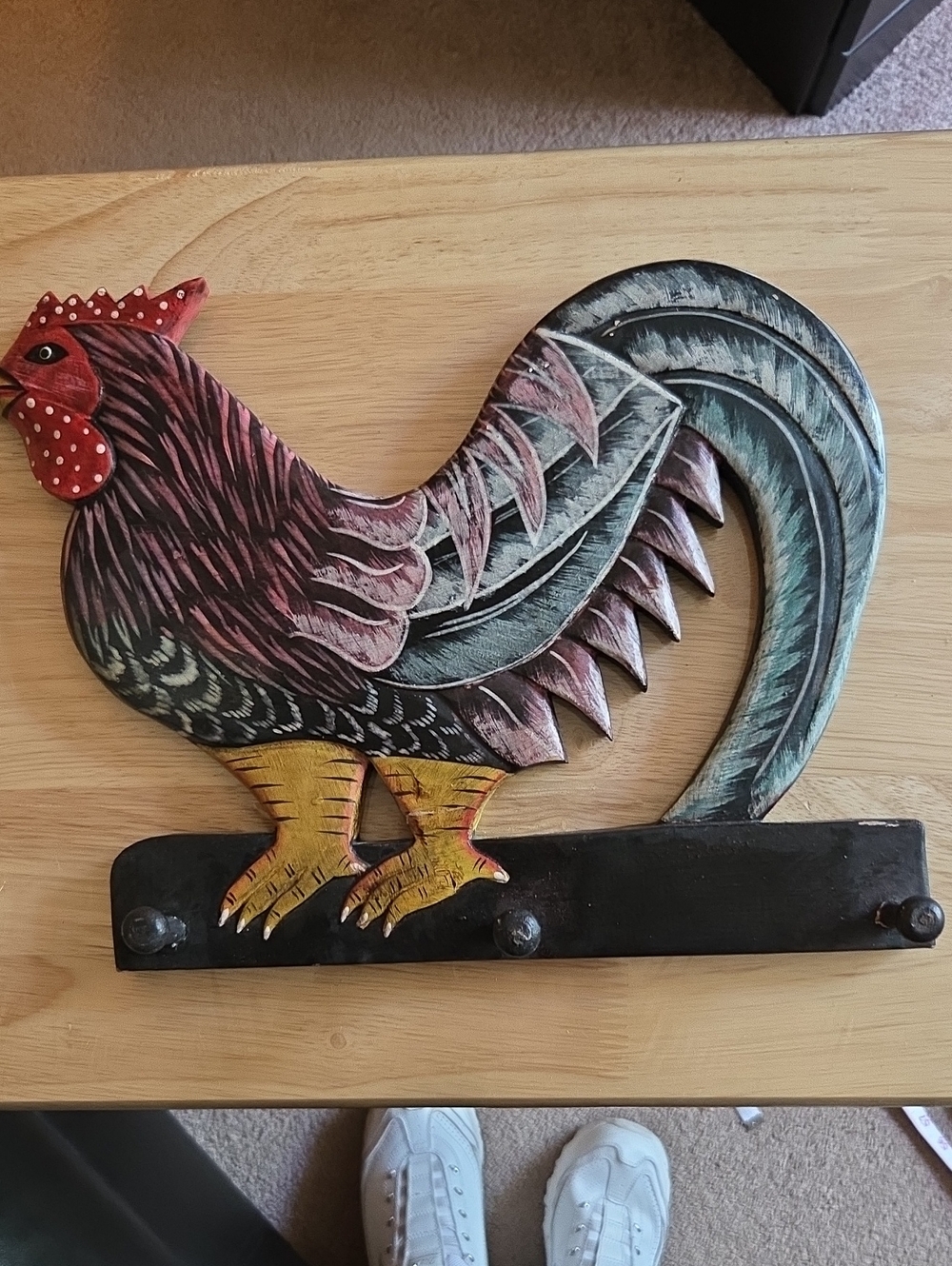 Source Unknown Multicolor Rooster Wall Hook in Red, Yellow, Teal, Black